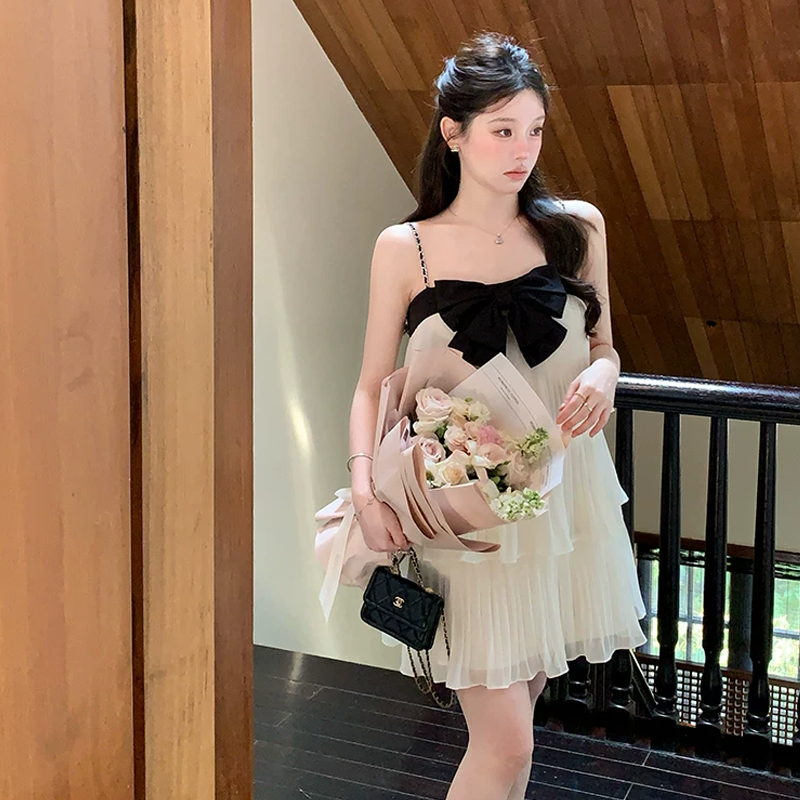 【dress】リボン付きティアードキャミワンピース Q8464