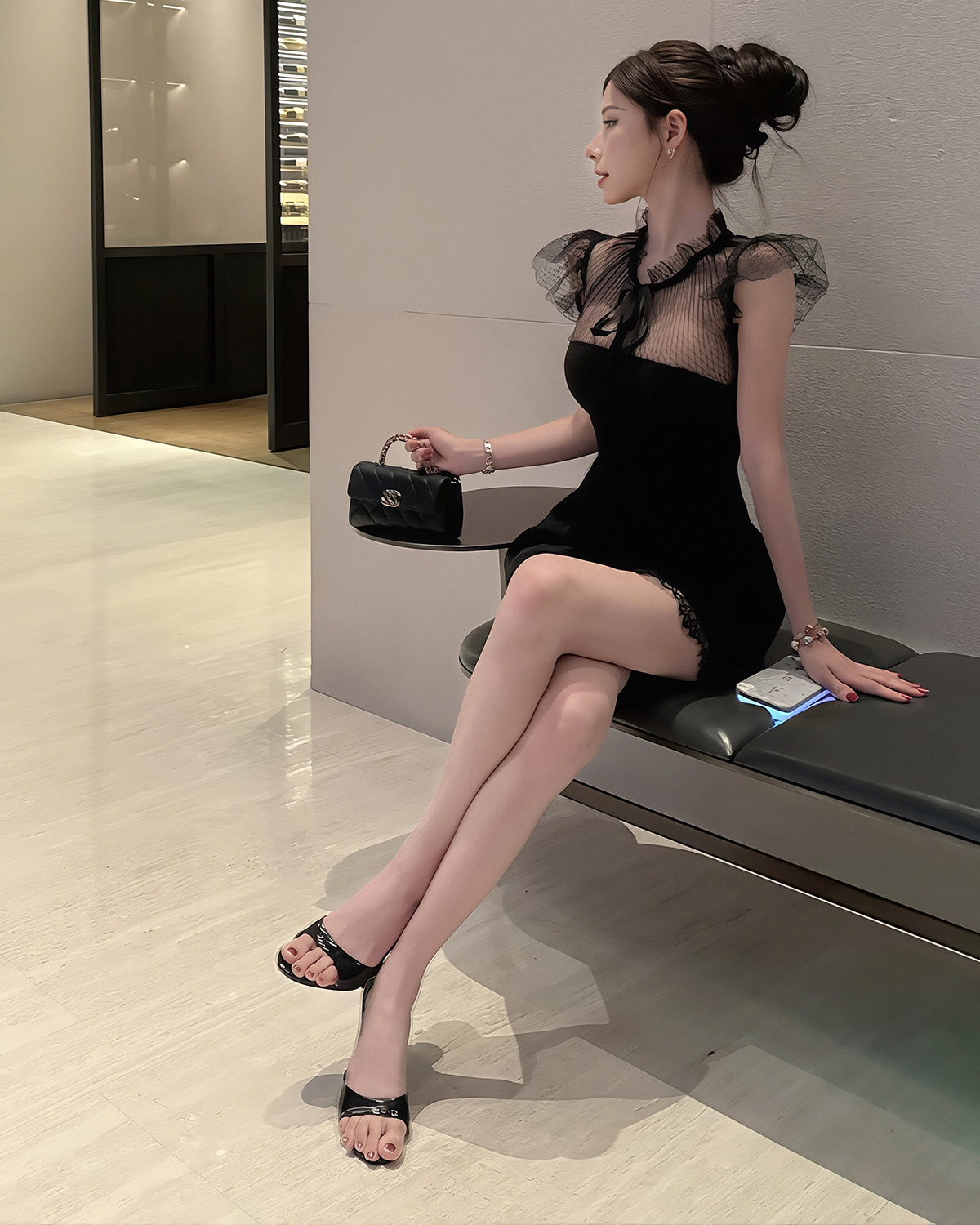 【dress】レースドッキングミニワンピース Q8709