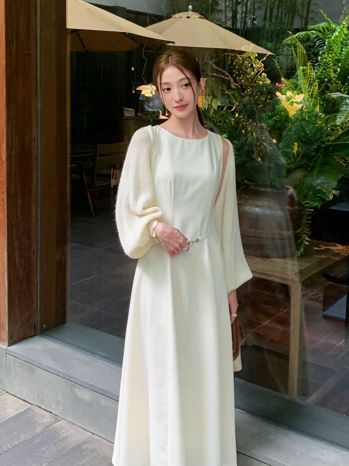 【dress】ベルト付きノースリーブロングワンピース Q8981