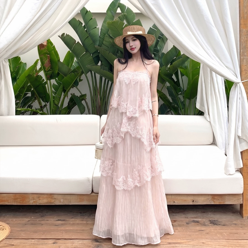 【dress】レースドッキングティアードキャミワンピース　K0557