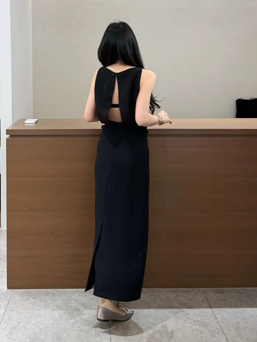 【dress】ノースリーブバックオーポンロングワンピース Q8948