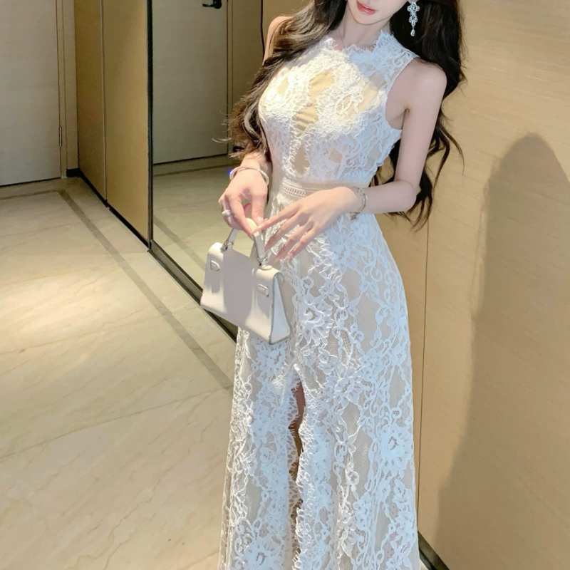 【dress】バックオープンスリットレースワンピース　M32516