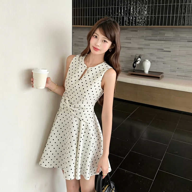 【dress】リボンドット柄ミニワンピース　N3586