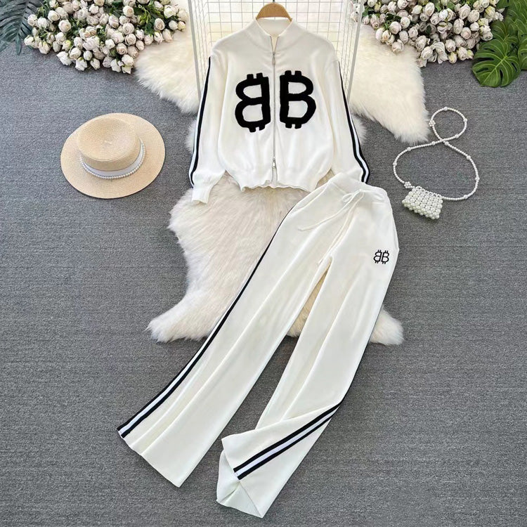 【set】2色ファスナージャケット＋ガウチョパンツニット2点セットF8204