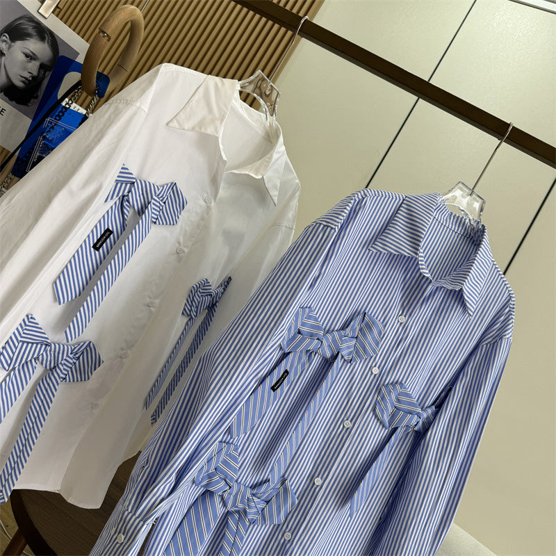 【tops】リボン付き長袖ブラウスF8235