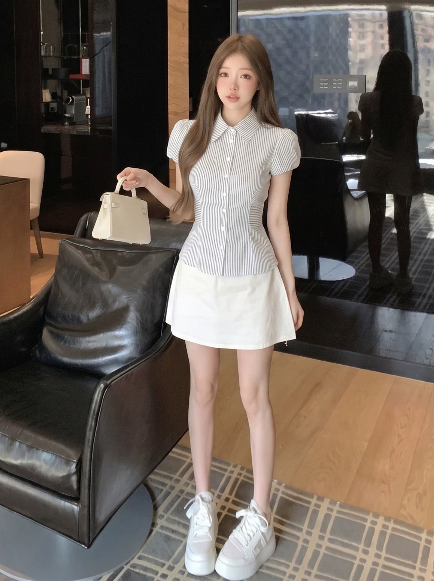 【tops】ストライプ柄半袖シャツ Q8747