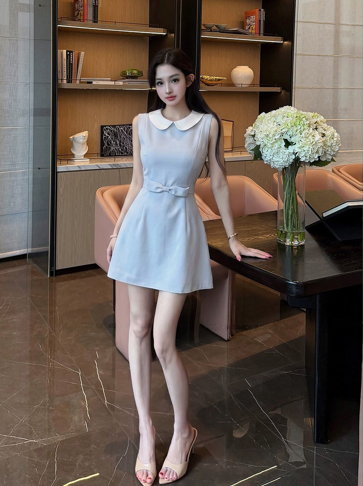 【dress】ノースリーブピーターパンカラーワンピース Q8742