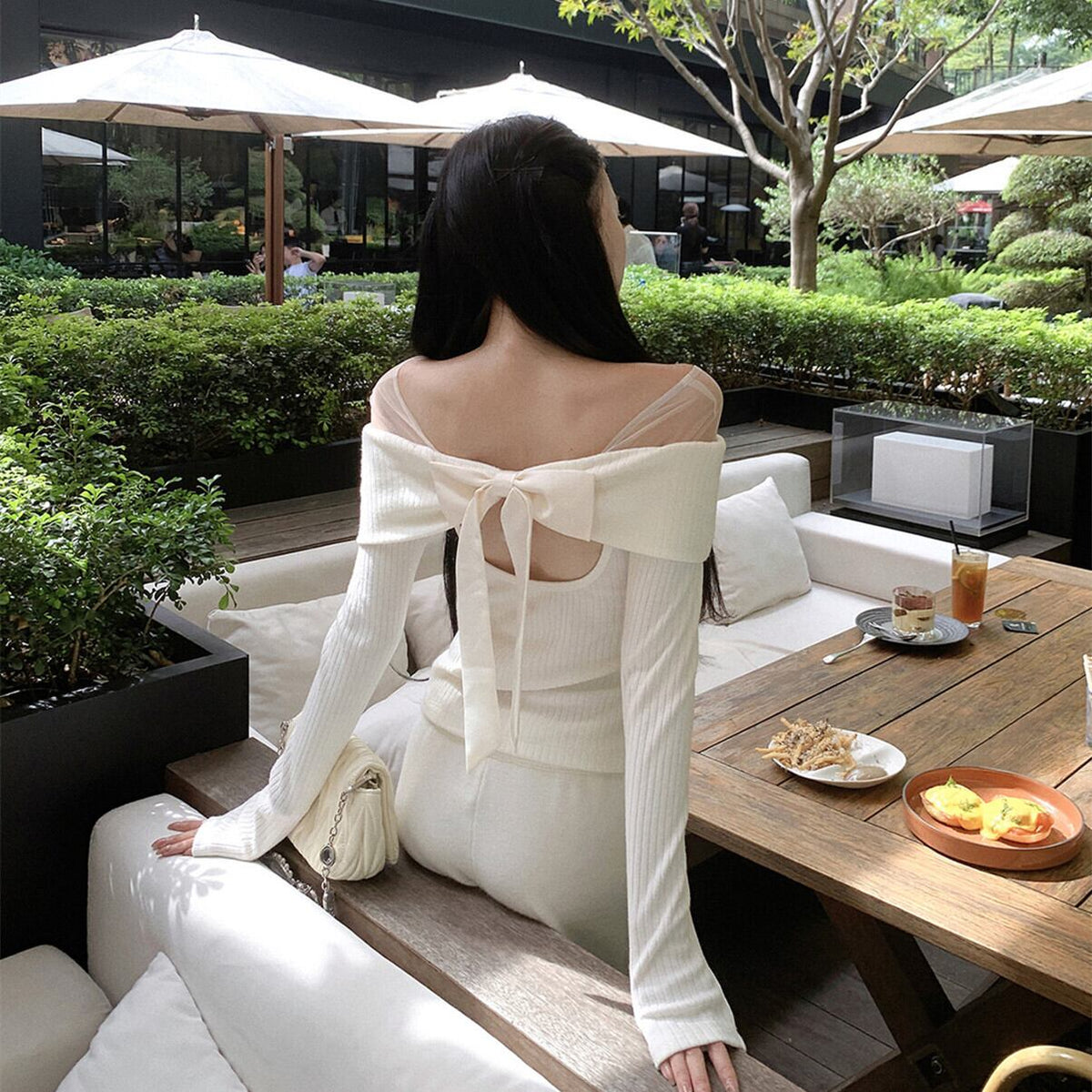 【tops】チュールドッキングリボンニットトップス　N3490