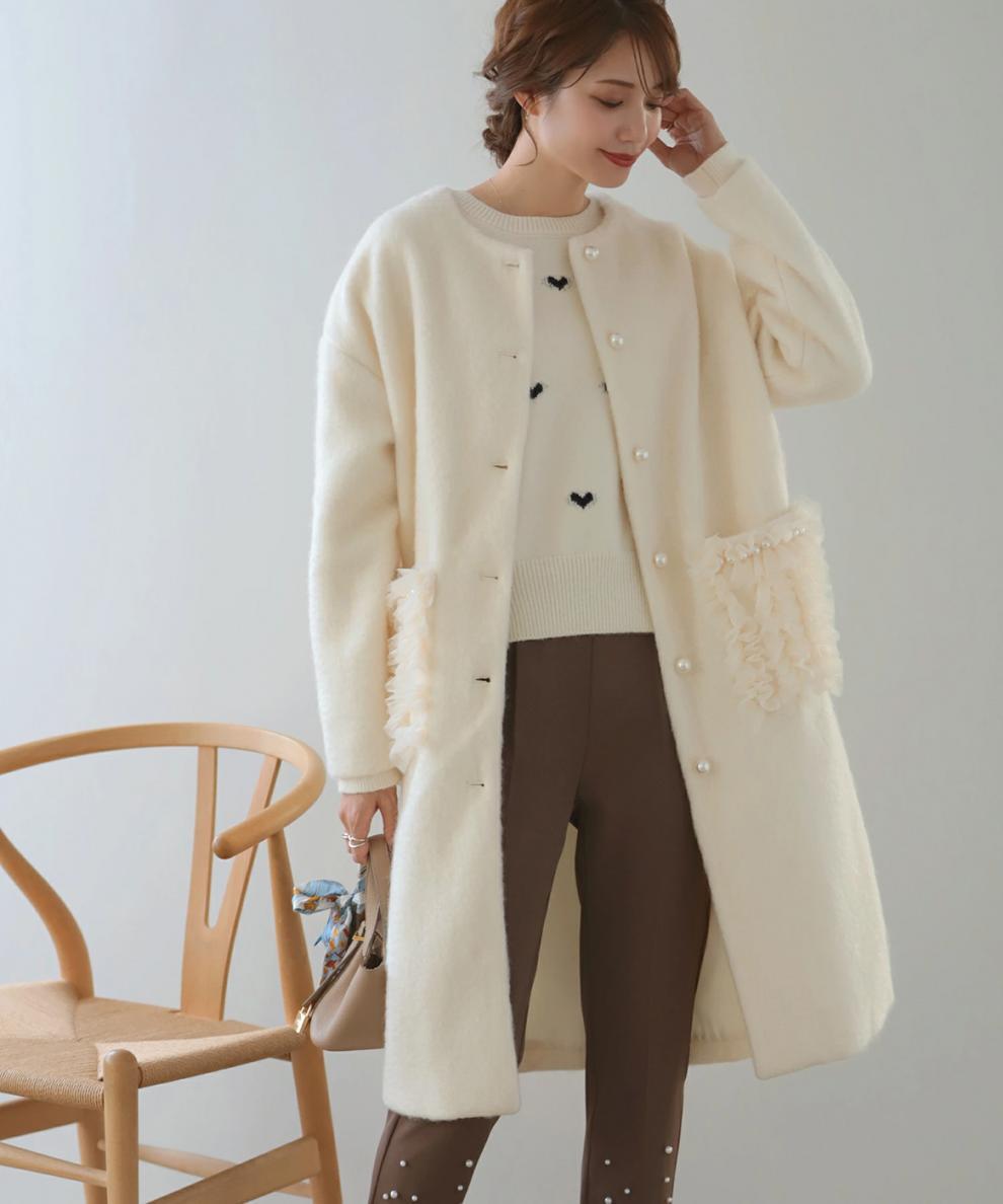 【outer】パールロング丈コート　M27778
