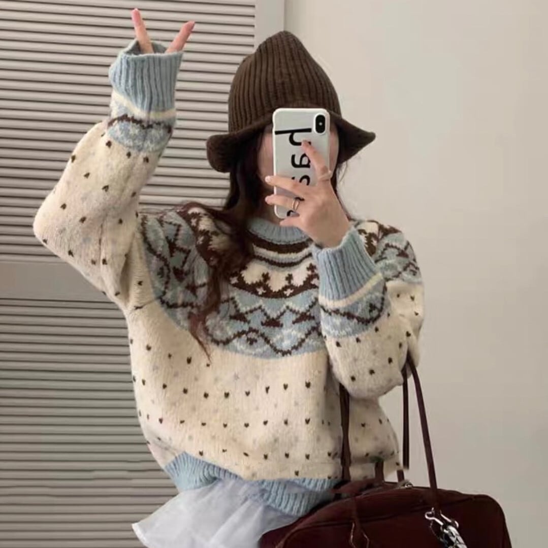【tops】ジャカードニットセーター　M28604