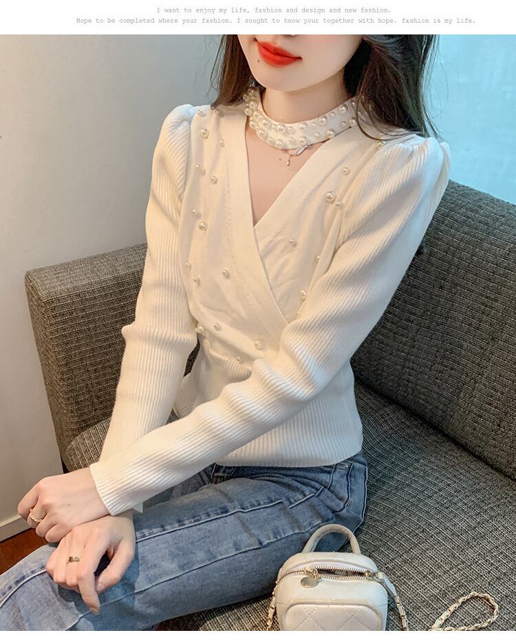 【tops】パールニットトップス　M19018