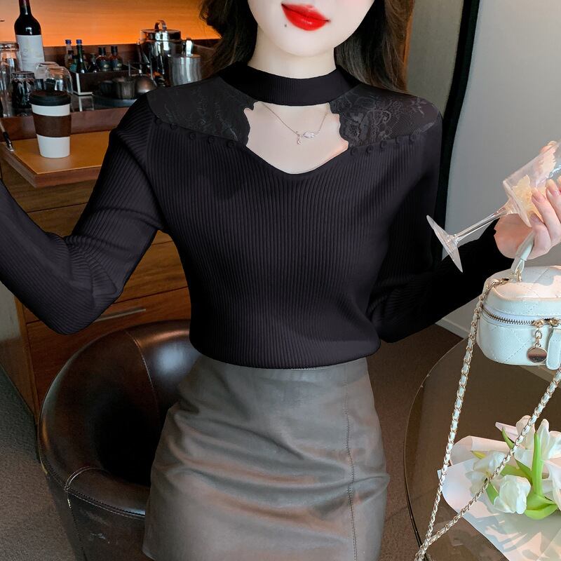 【tops】レースドッキングニットトップス　M27628
