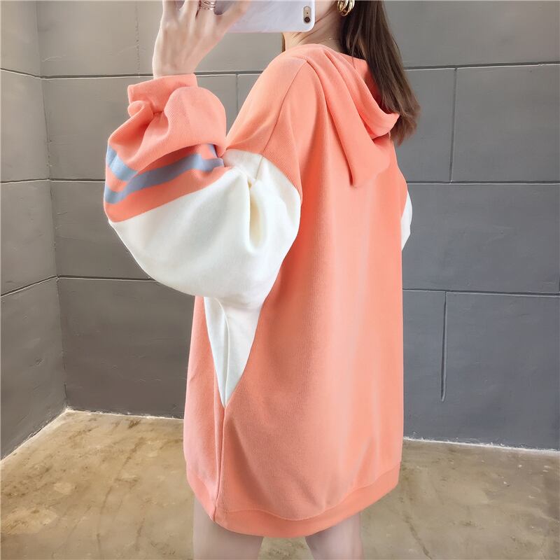 【tops】必ず目を引くフード付き長袖配色秋新作3色カジュアルゆったり着回しパーカーF0721