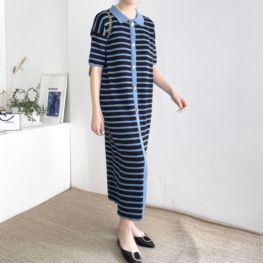 【dress】ストライプ柄ニットワンピース G20631