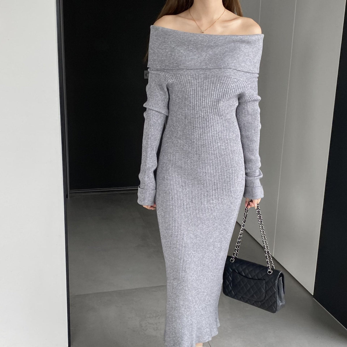 【dress】ボートネックニットワンピース　M18734