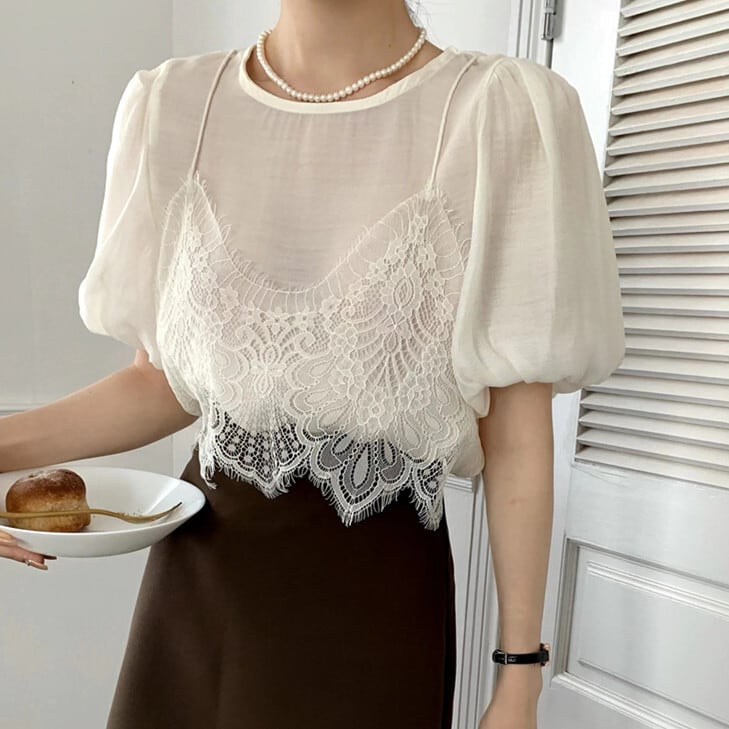 【tops】レース切り替えトップス　M24462