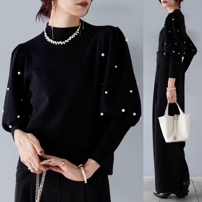 【tops】パールニットトップス　M27083