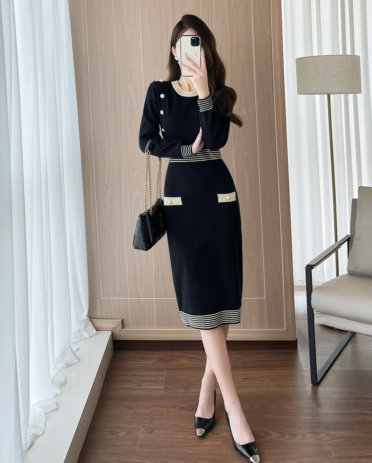 【dress】ボーダー柄ニットワンピース Q7299