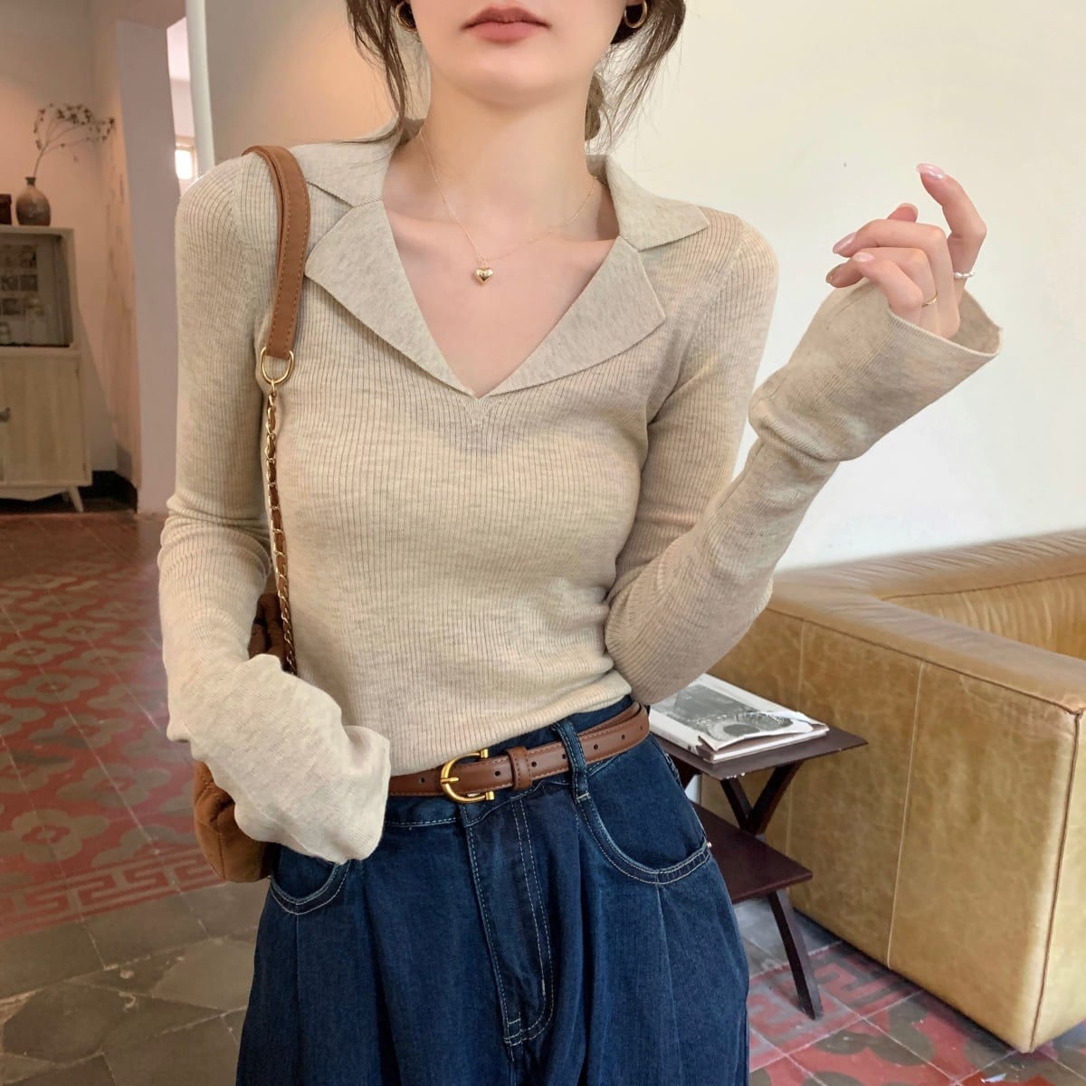【tops】POLOネックニットトップス　M18950