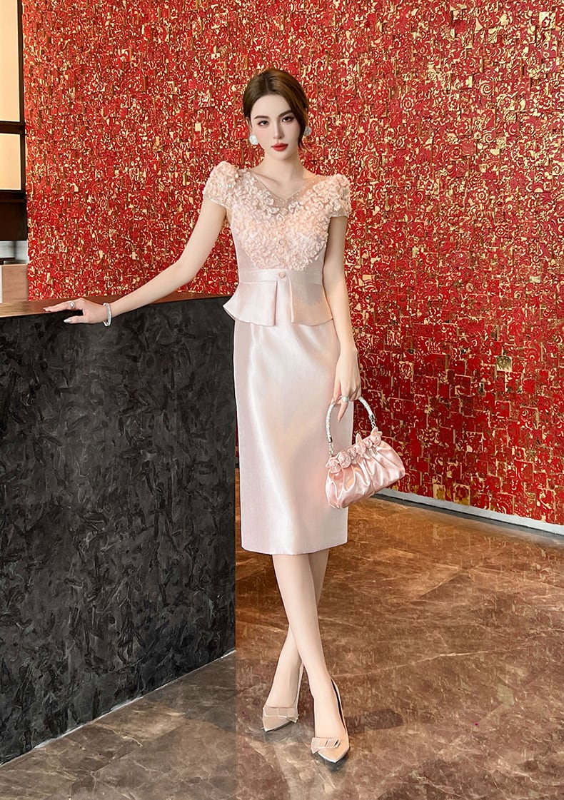 【dress】レース切り替えワンピース　M23922