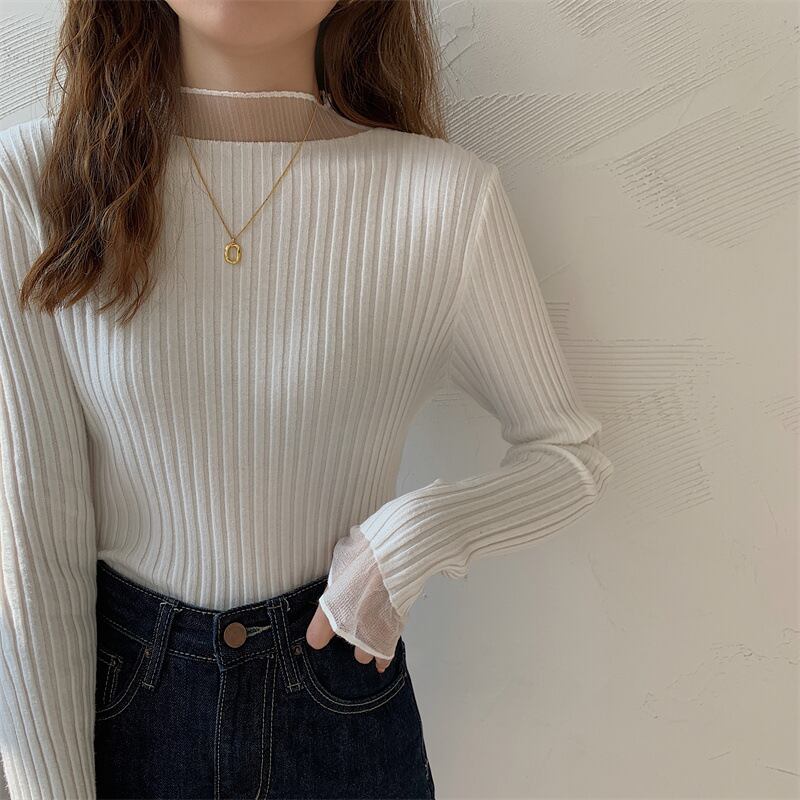 【tops】チュールドッキングニットトップス　M26543