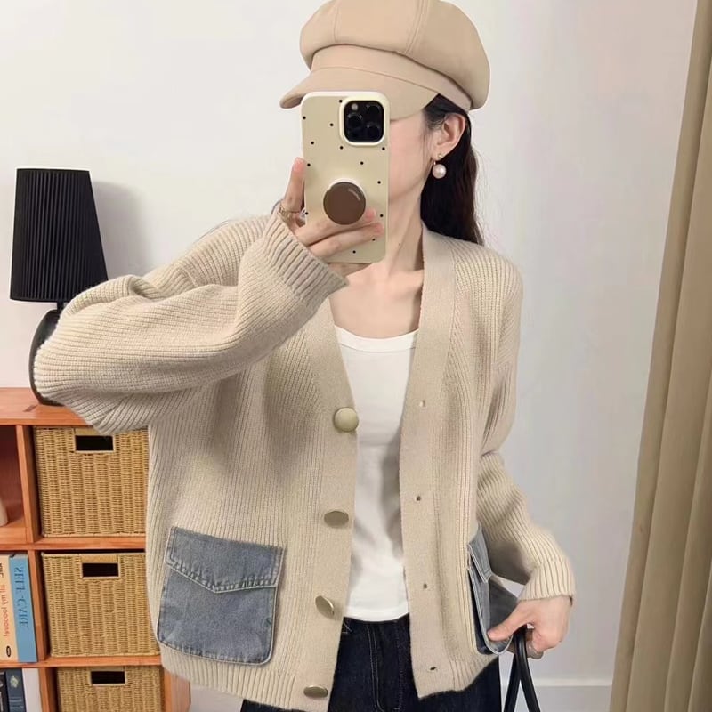 【outer】デニムポケット付きカーディガン Q6364