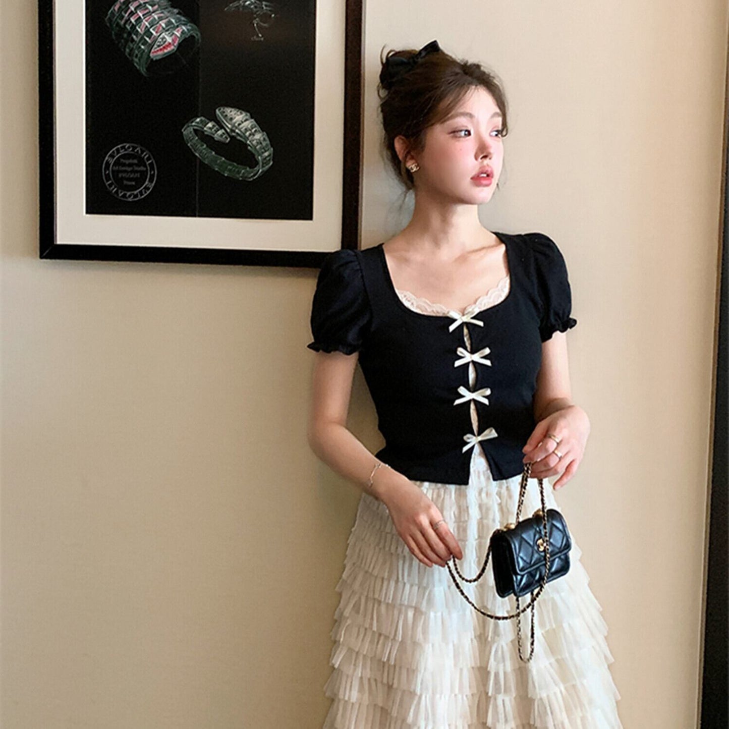 【tops】リボンレースドッキングトップス　N3012