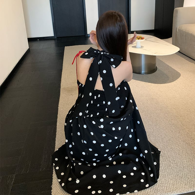 【dress】バックリボンドット柄ワンピース　M24012