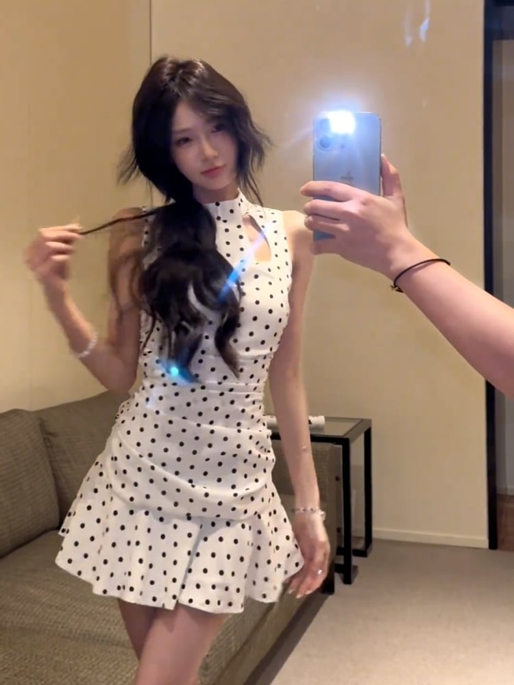 【dress】ドット柄ノースリーブワンピース G21088