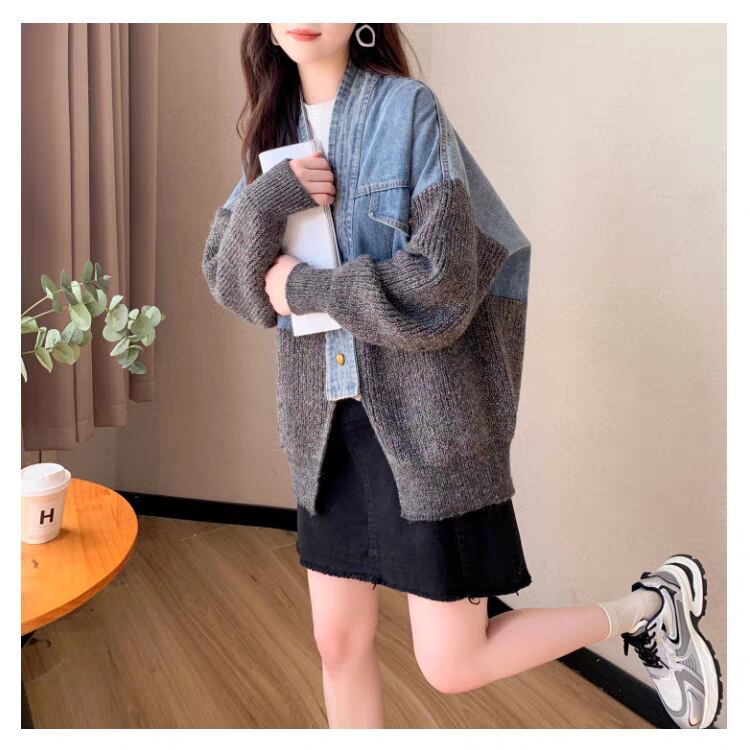 【outer】デニム切り替えニットカーデ　M29329