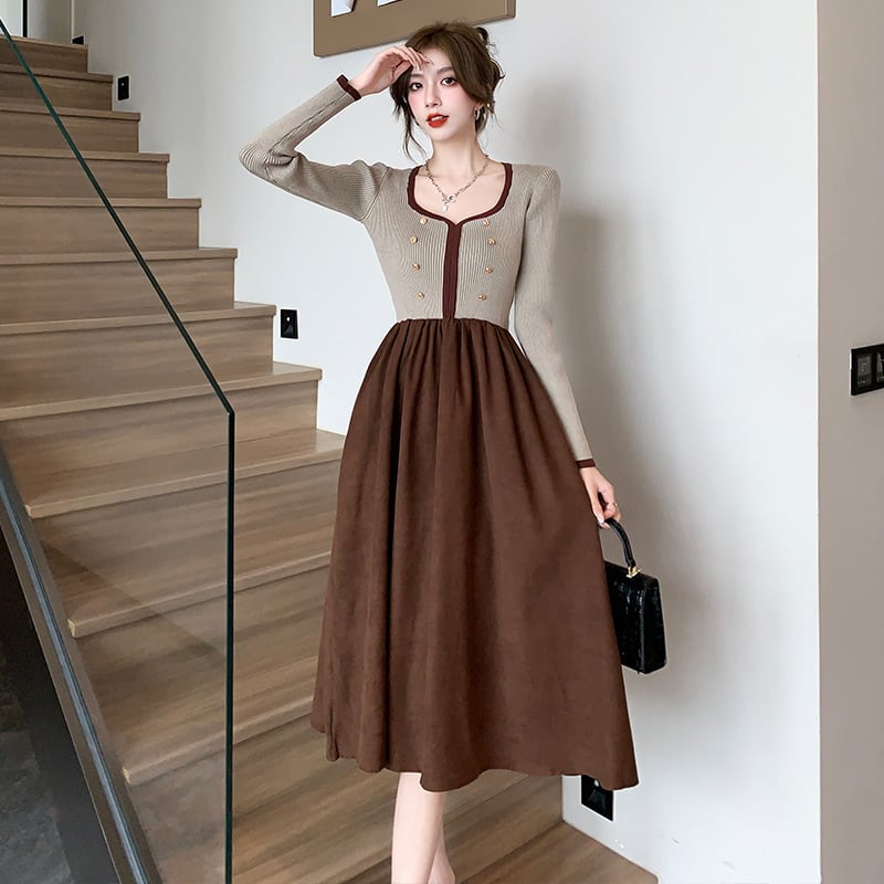 【dress】ニット切り替えワンピース　M25352