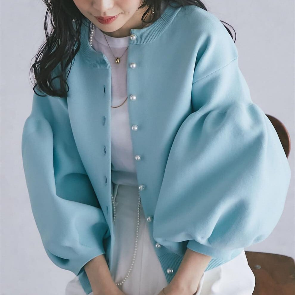 【outer】2WAYパフスリーブニットカーデ　M25560