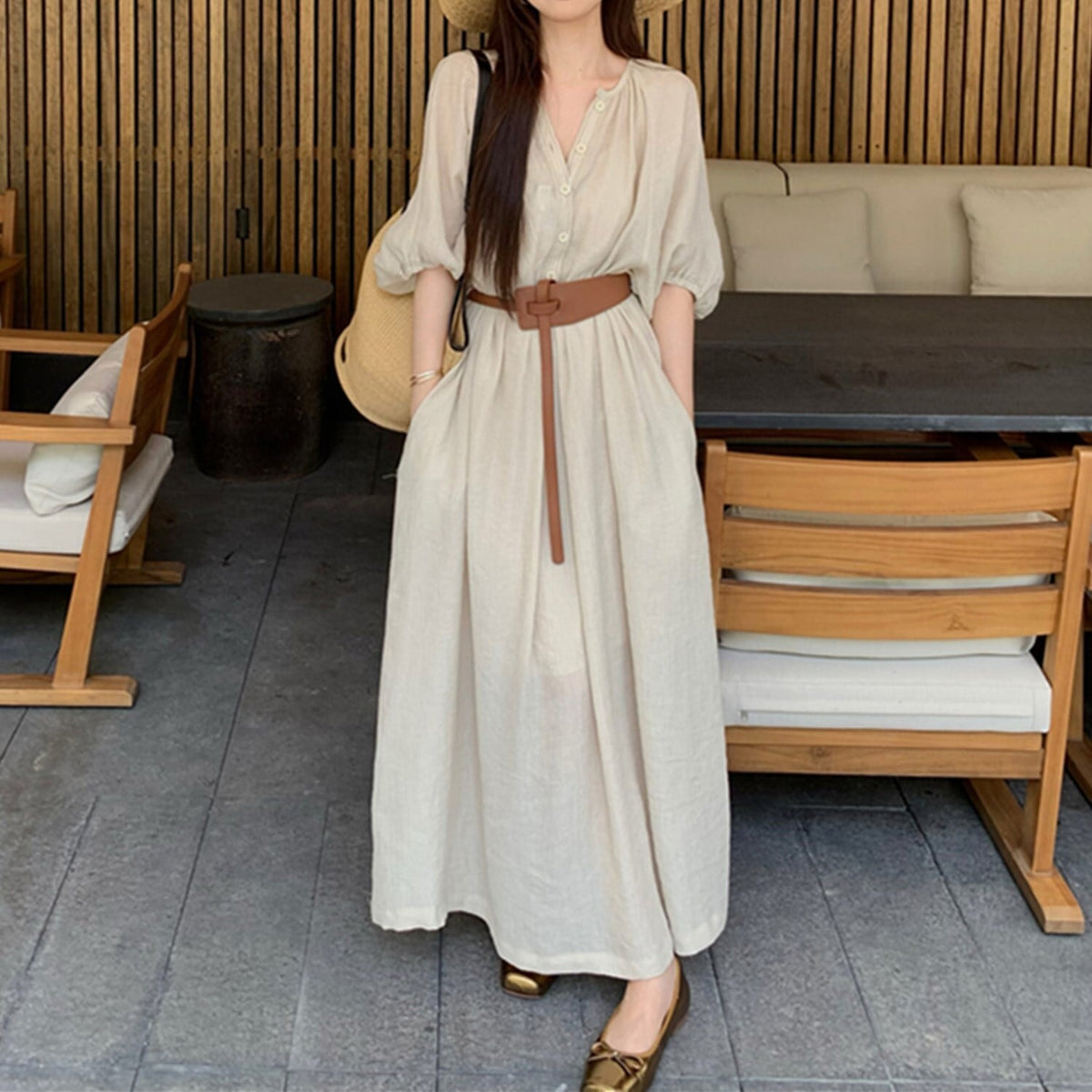 【dress】ベルト付きシャツワンピース　N2670
