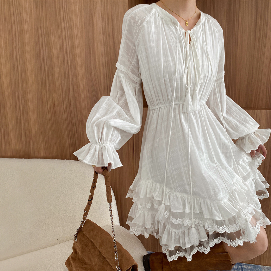 【dress】レースドッキングティアードワンピース　N2973