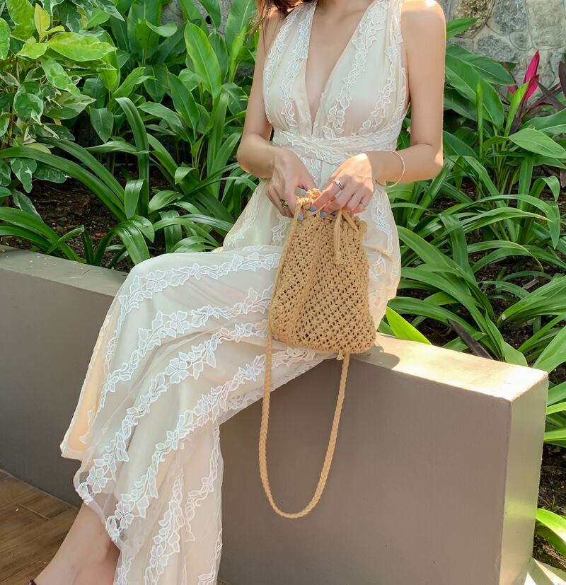 【set】Vネックレースバックで綺麗オールインワンG21327