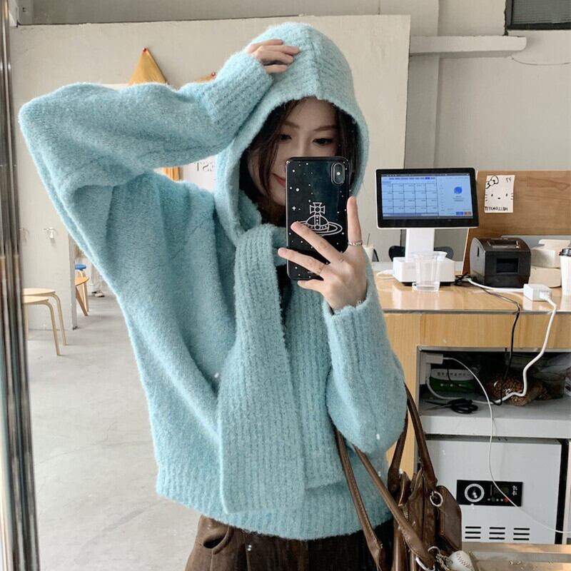 【tops】マフラー付きニットセーター　M28200
