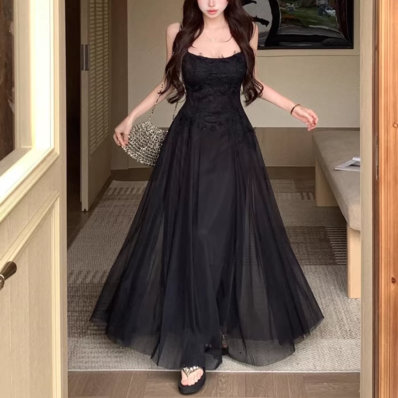 【dress】レースロングキャミワンピース Q8208