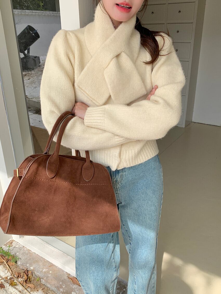 【outer】ニットカーデマフラー付き　M27669