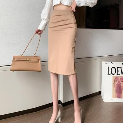 【bottoms】春夏OL通勤無地レディースファッションスリットハイウエストスカート