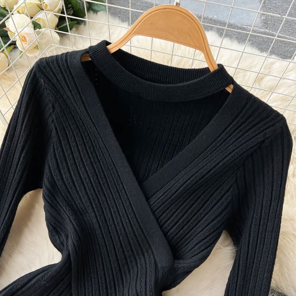 【set】ファージレ×カシュクールニットトップス×マーメイドスカート3点セット　N2741