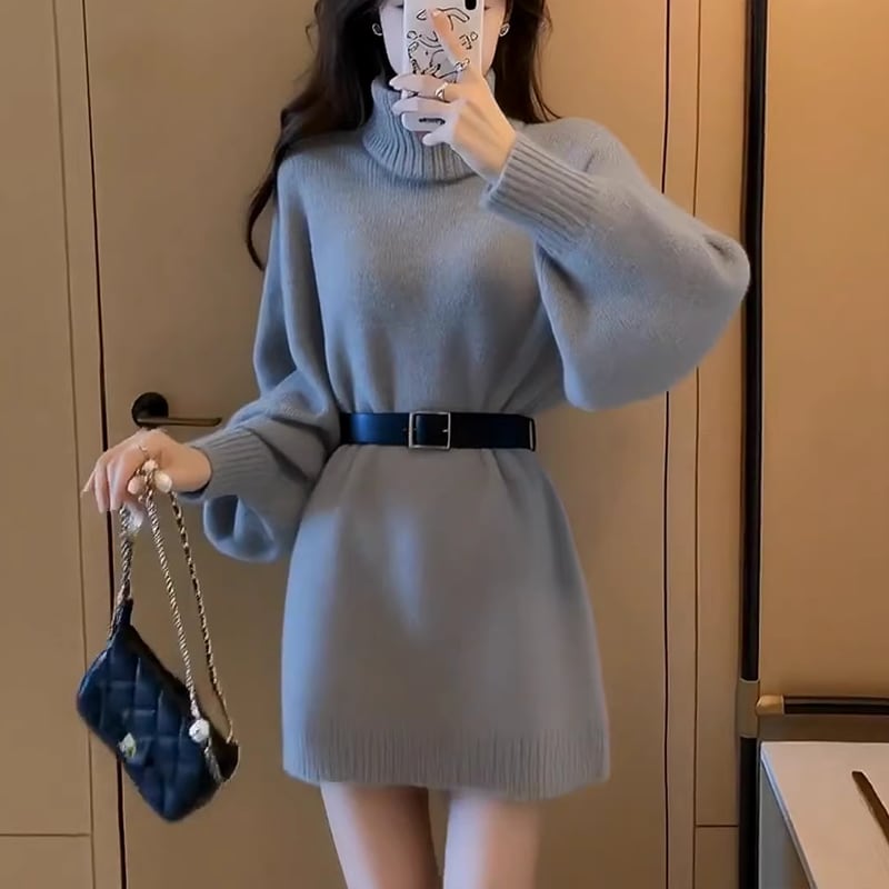 【dress】ハイネックニットワンピース Q7554