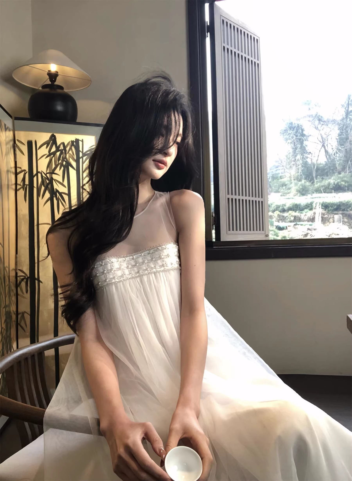 【dress】ノースリーブチュールワンピース Q7966