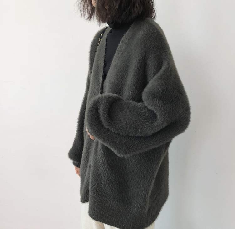 【outer】Vネックシャギーニットカーデ　M26229