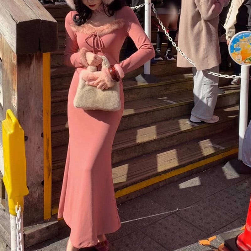 【dress】ファーマーメイドニットワンピース　M28482