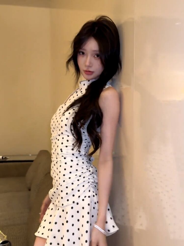 【dress】ドット柄ノースリーブワンピース G21088