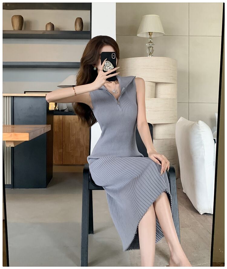 【dress】ファスナーノースリーブニットワンピース G21122