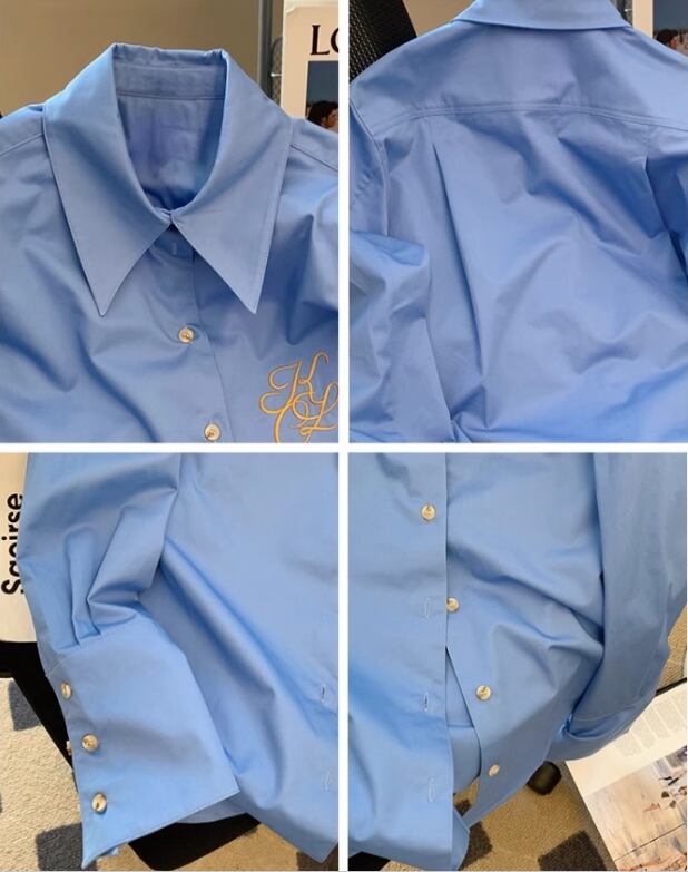 【tops】POLOネック刺繍ブラウスG20656