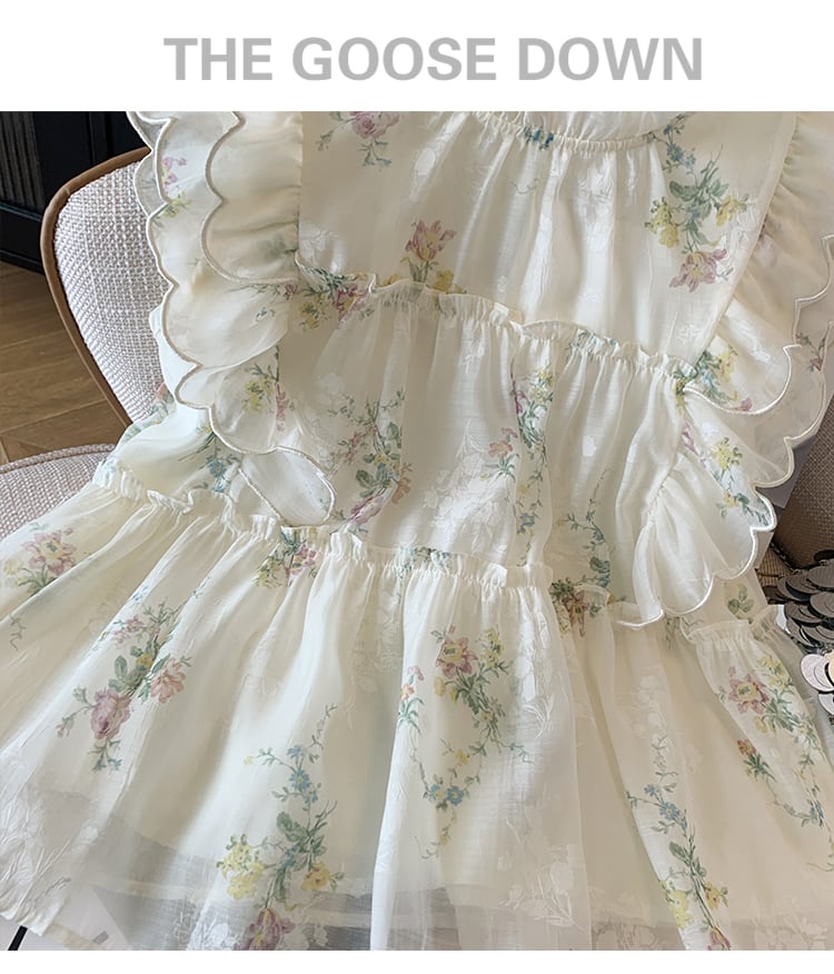 【tops】ギャザー花柄ブラウスF7505