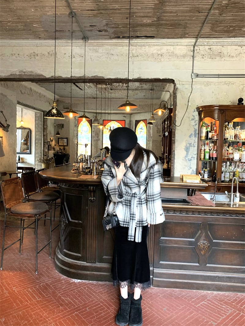 【outer】チェック柄コート　M28389