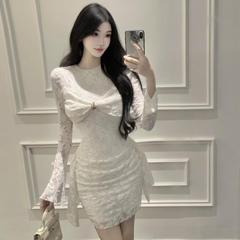 【dress】リボン付きレースワンピース Q7757